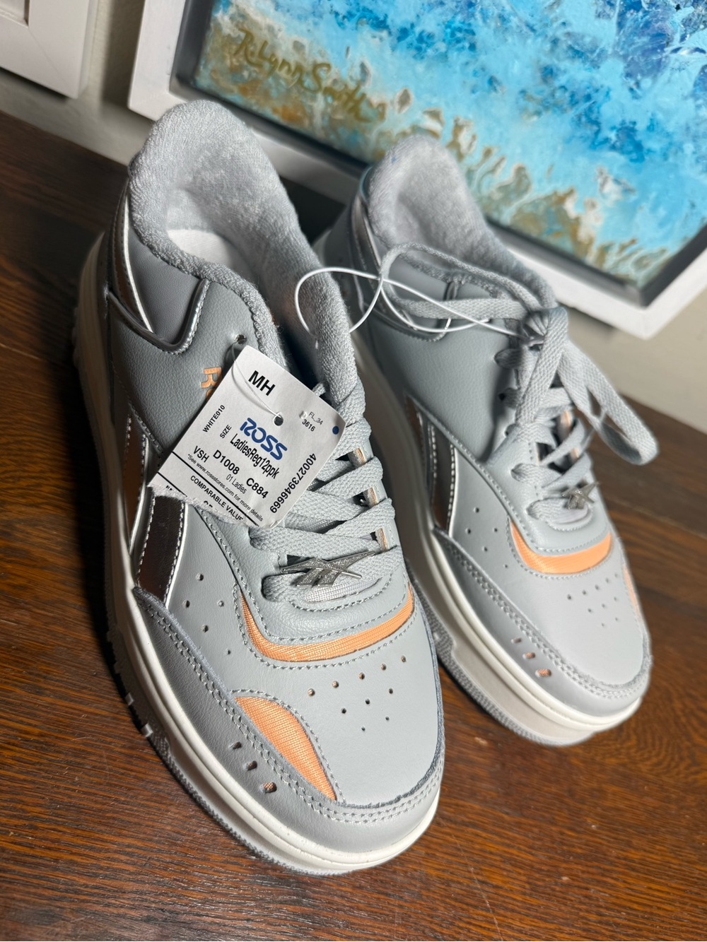 Reebok Club C Double Platform Women's Gray Peach Silver Athletic Sneakers